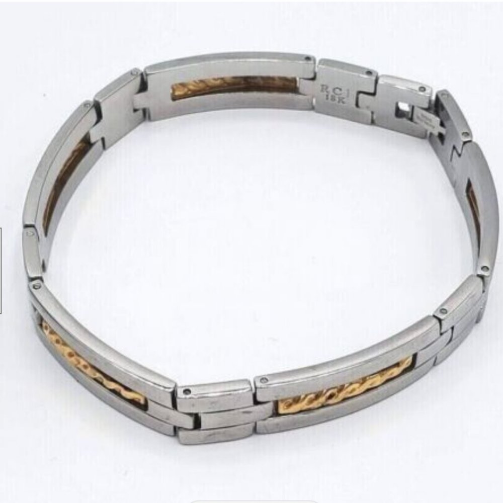 Rci Bracelet 18kt Stamped Gold Stainless Steel Mens Unisex Box Link 8.5 In View 6